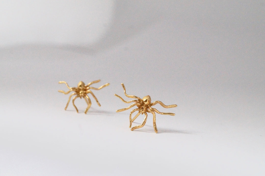 Spider Stud Earrings /, Golden Spider Earrings — 18k Gold Plated