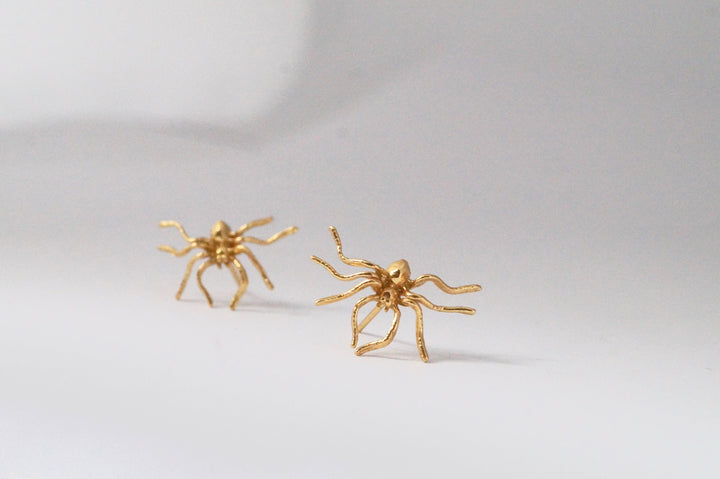 Spider Stud Earrings /, Golden Spider Earrings — 18k Gold Plated