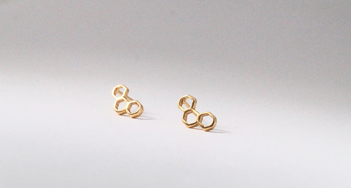 Hexagon Trilogy Stud Earrings — 18k Gold Plated