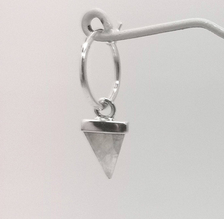 Hoop Earrings with Triangular Gemstone Dangle — 925 Silver