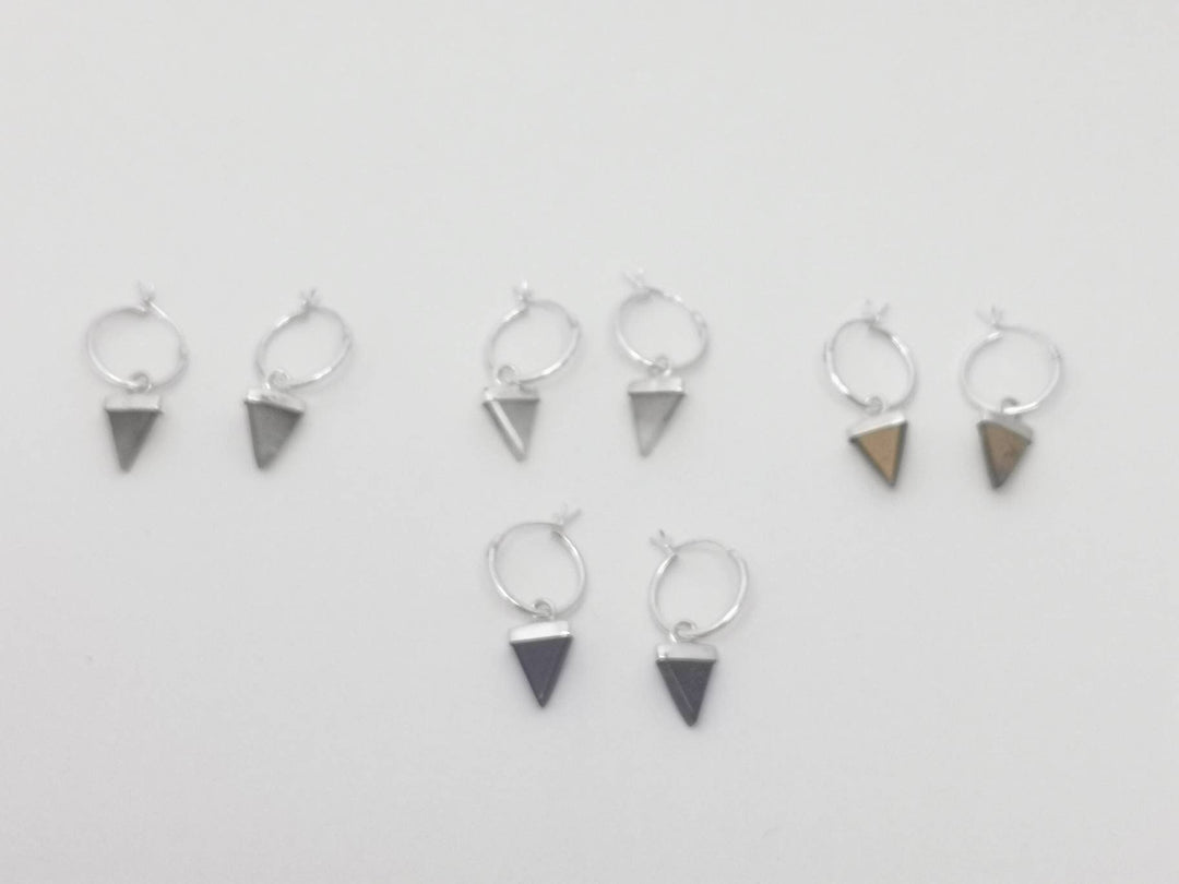 Hoop Earrings with Triangular Gemstone Dangle — 925 Silver