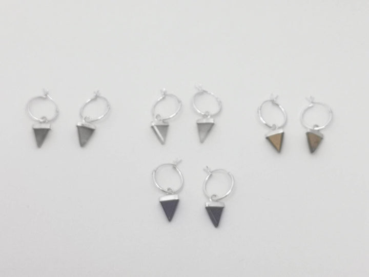Hoop Earrings with Triangular Gemstone Dangle — 925 Silver