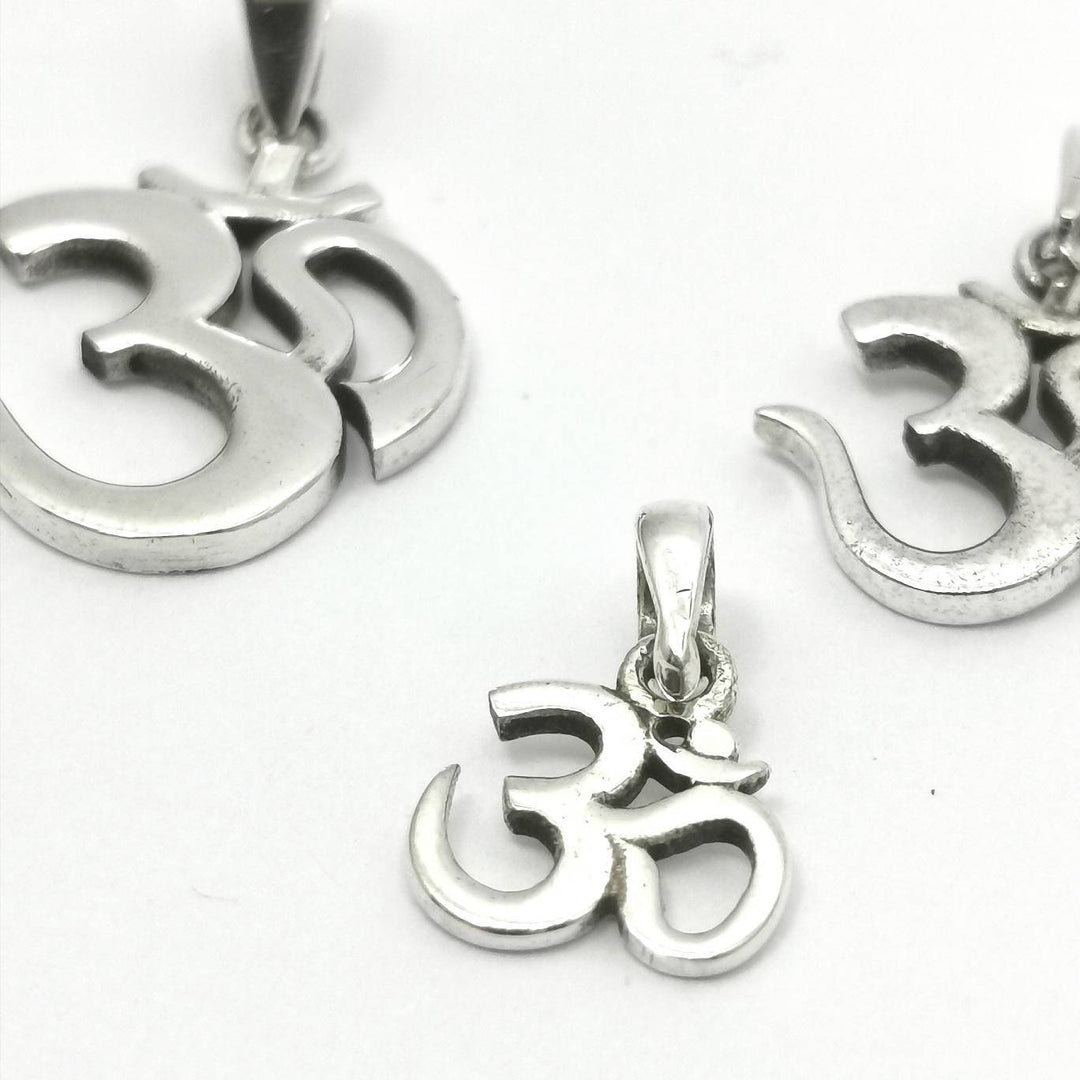 Om Pendant with Chain, Three Sizes, Yoga Pendant — 925 Silver