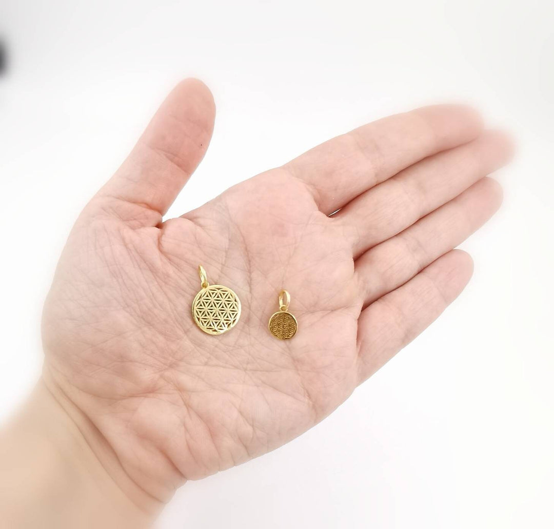 Tiny Flower of Life Charm, Flower of Life Charm in 2 Sizes, Sacred Geometry Charm, Golden Flower of Life — 18k Gold Plated