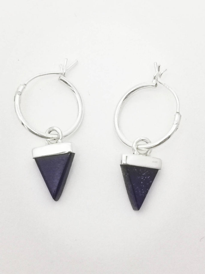 Hoop Earrings with Triangular Gemstone Dangle — 925 Silver
