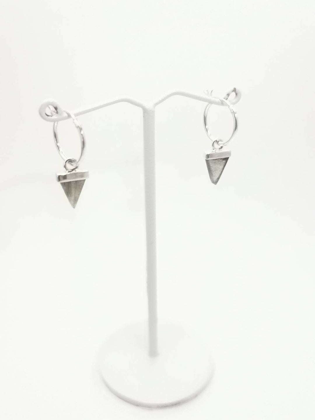 Hoop Earrings with Triangular Gemstone Dangle — 925 Silver