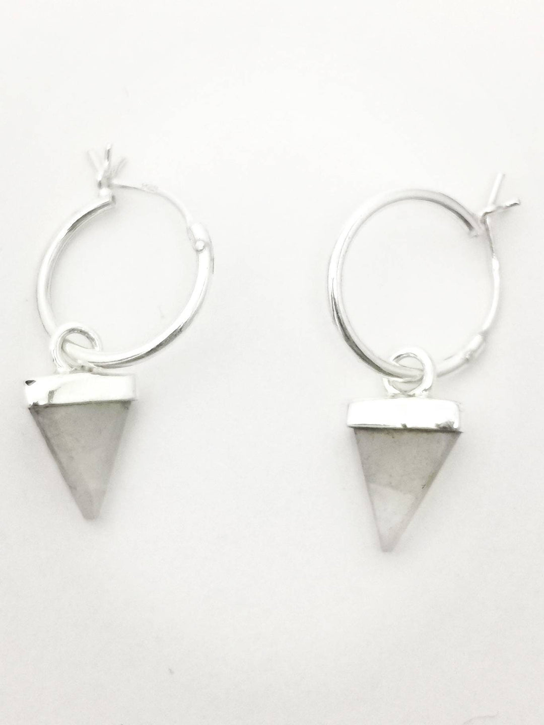 Hoop Earrings with Triangular Gemstone Dangle — 925 Silver