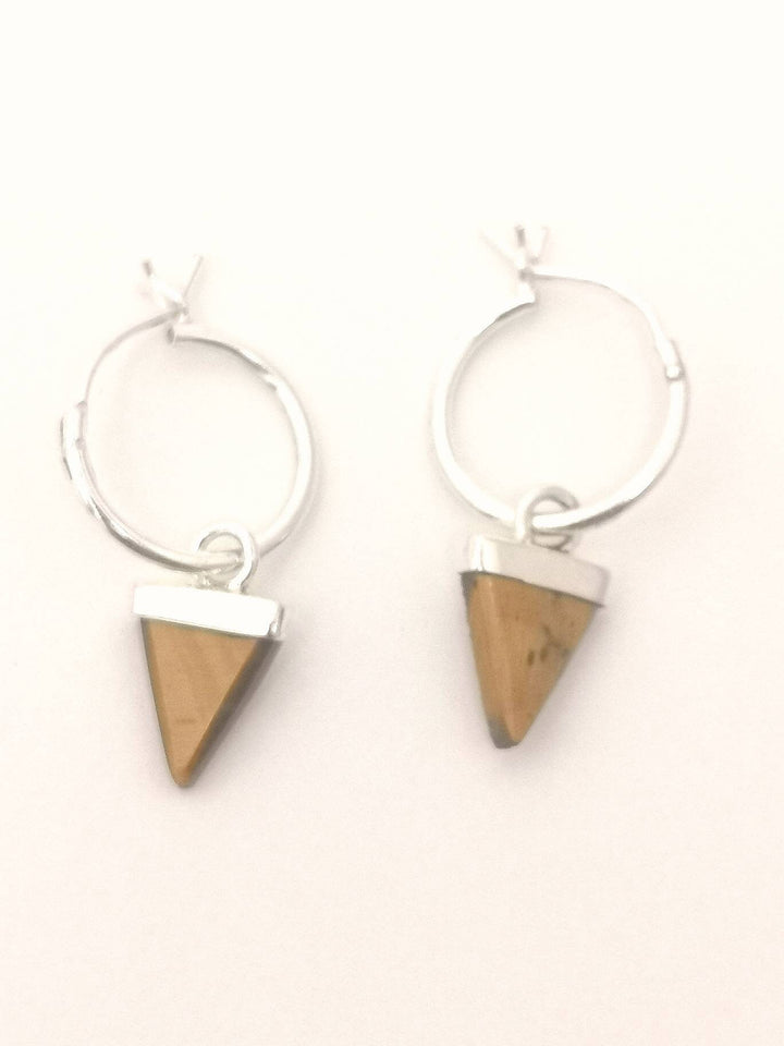 Hoop Earrings with Triangular Gemstone Dangle — 925 Silver