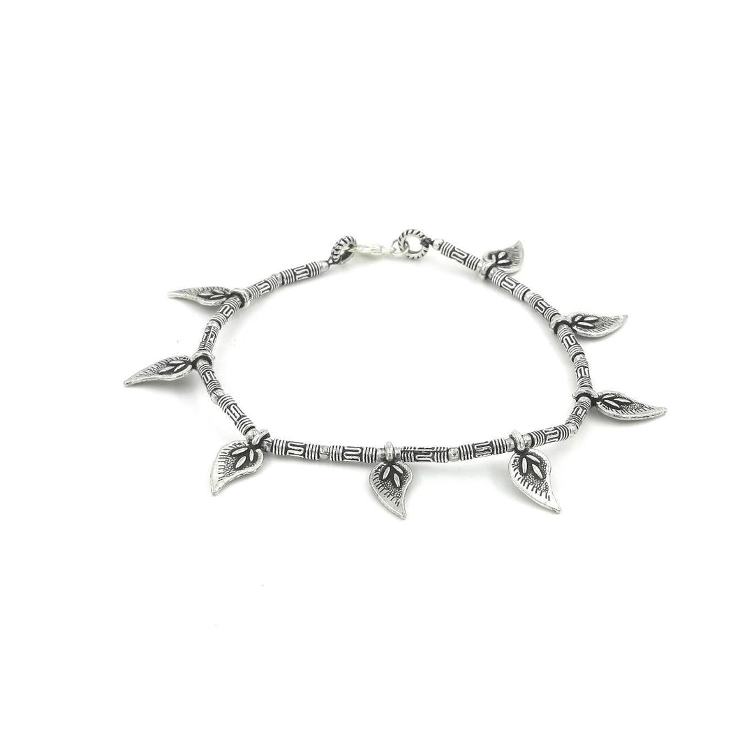 Silver Plated Anklet with Leaf Charms