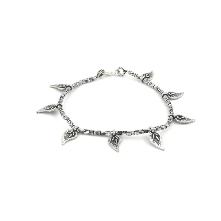 Silver Plated Anklet with Leaf Charms