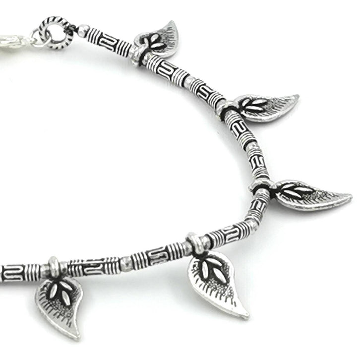 Silver Plated Anklet with Leaf Charms