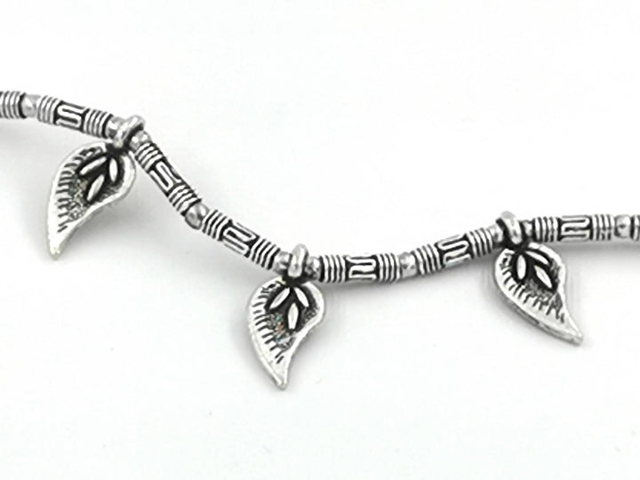 Silver Plated Anklet with Leaf Charms