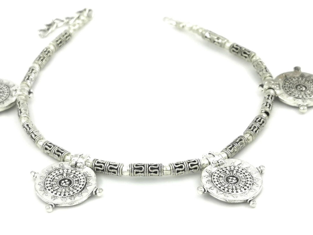 Silver Plated Boho Anklet with Tribal Coin Beads