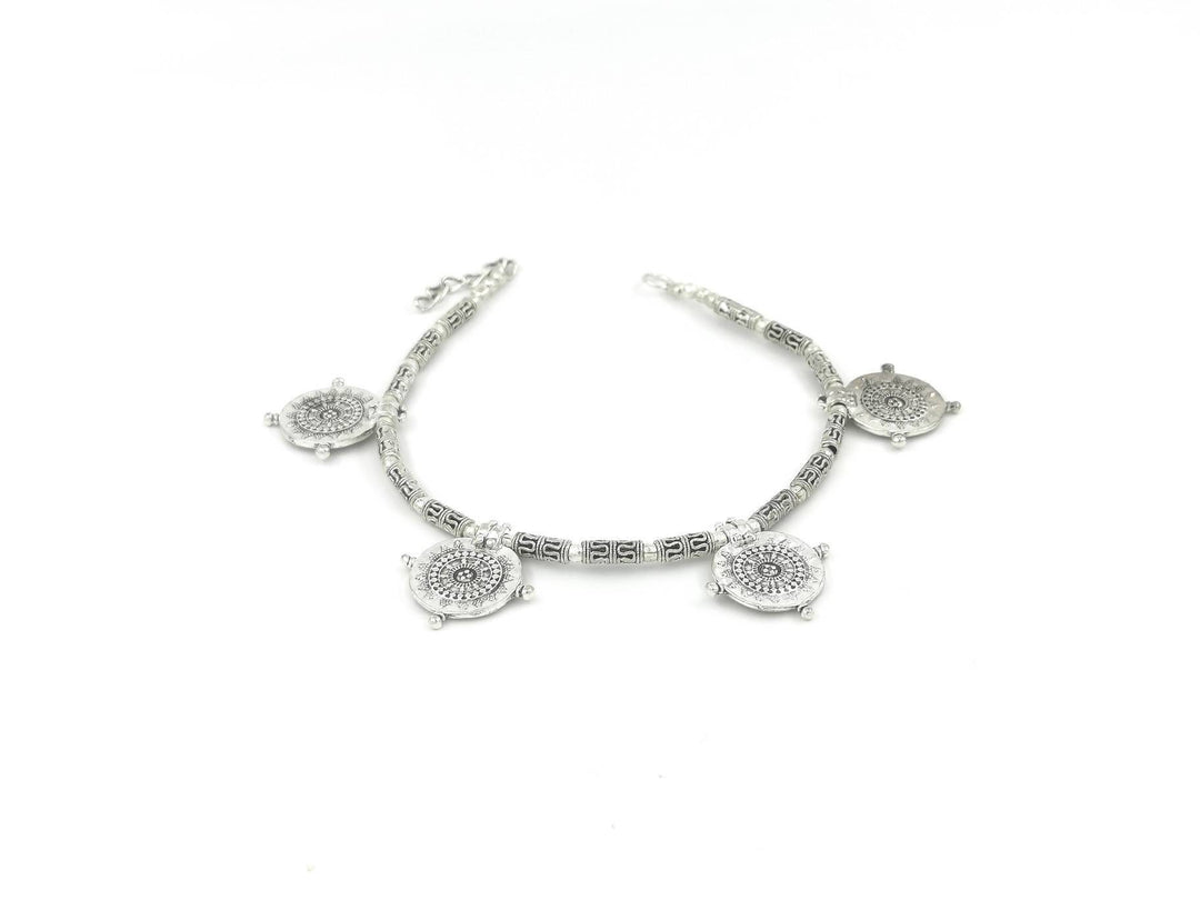 Silver Plated Boho Anklet with Tribal Coin Beads