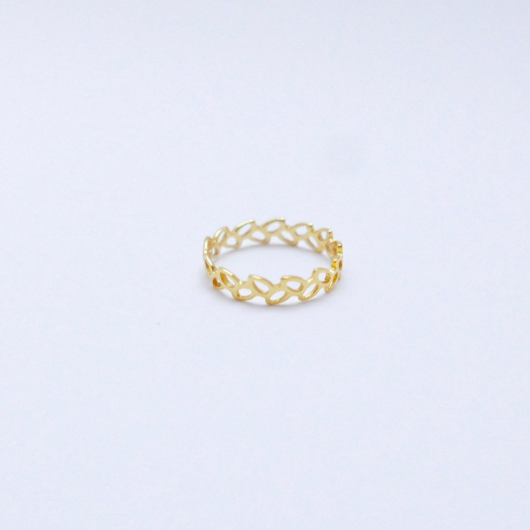 18k Gold Plated Leaf Pattern Ring, Elegant Silver Ring