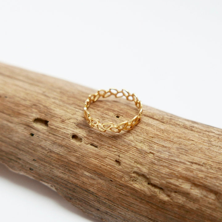 18k Gold Plated Leaf Pattern Ring, Elegant Silver Ring