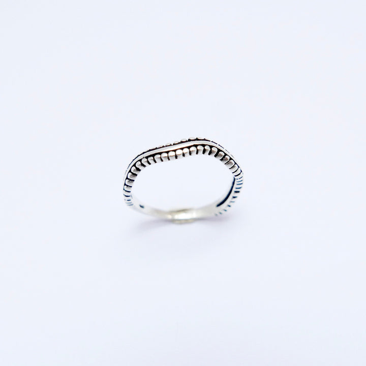 Wavy Sterling Silver Ring, Elegant Beaded Boho Band