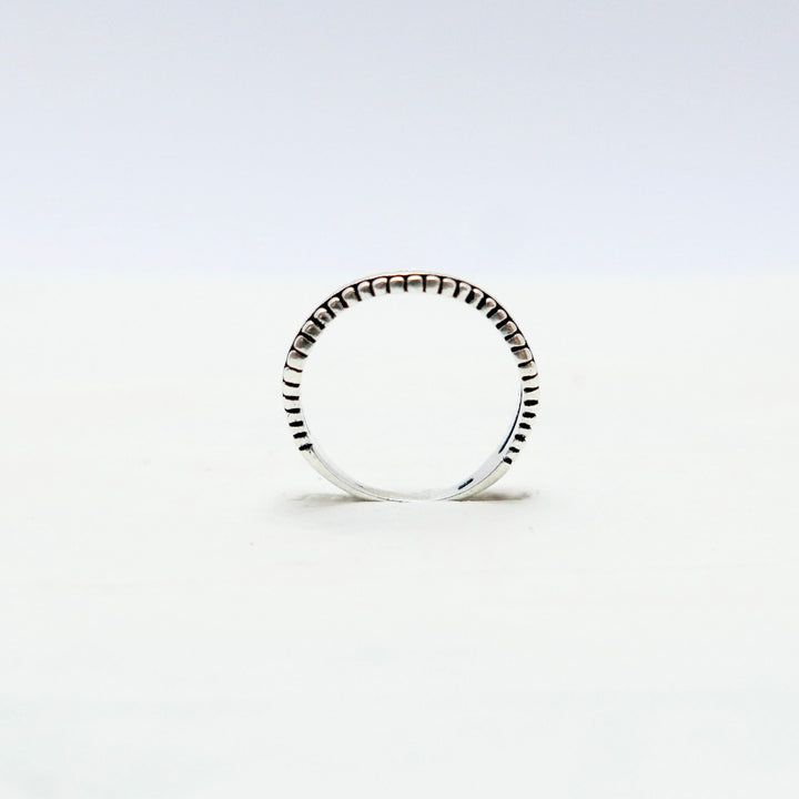 Wavy Sterling Silver Ring, Elegant Beaded Boho Band
