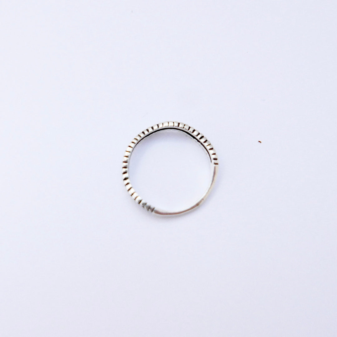 Wavy Sterling Silver Ring, Elegant Beaded Boho Band
