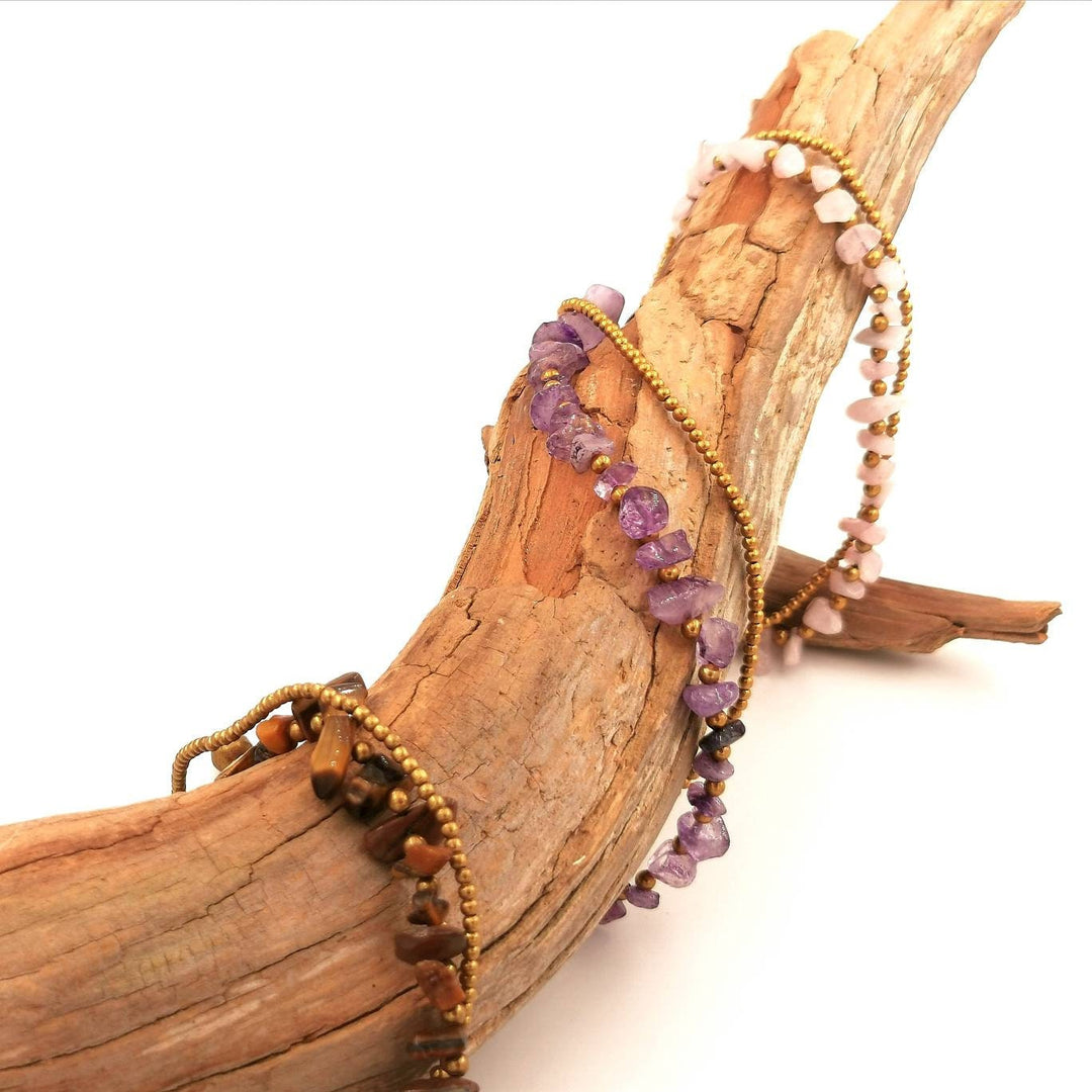 Brass Anklet with Tumbled Stone Beads, Bells