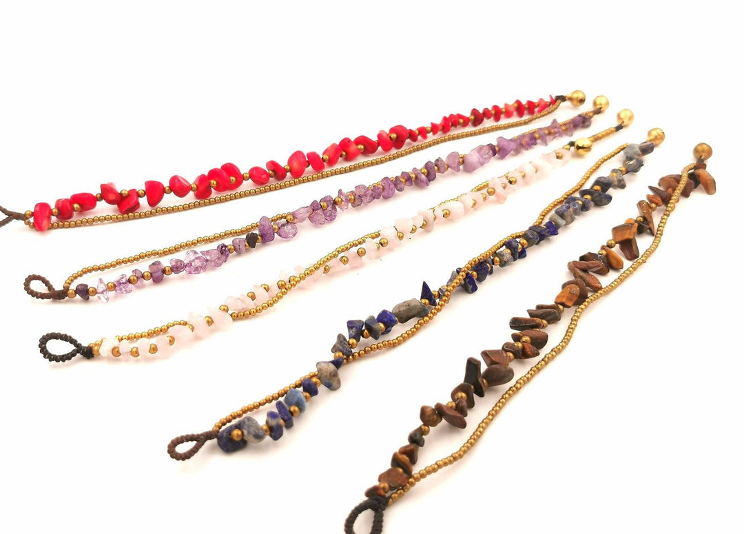 Brass Anklet with Tumbled Stone Beads, Bells