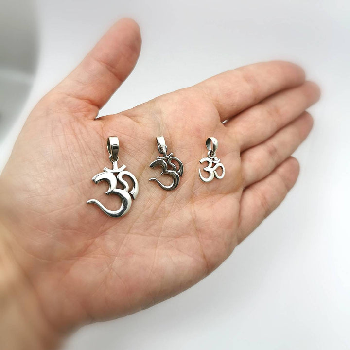 Om Pendant with Chain, Three Sizes, Yoga Pendant — 925 Silver