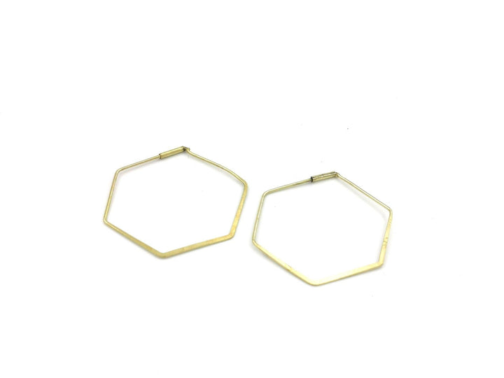 Minimalist Hexagon Hoop Earrings — Brass