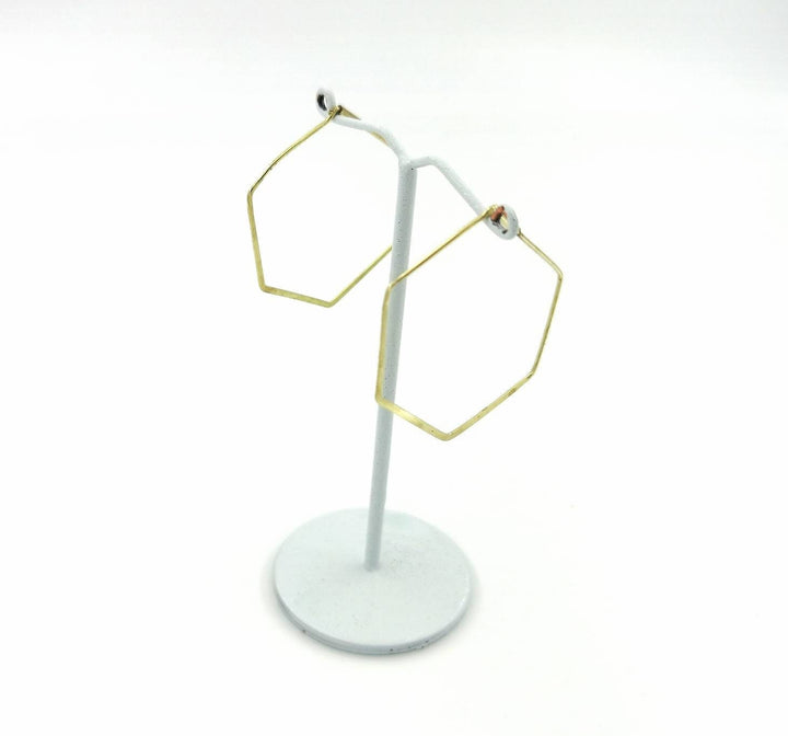 Minimalist Hexagon Hoop Earrings — Brass