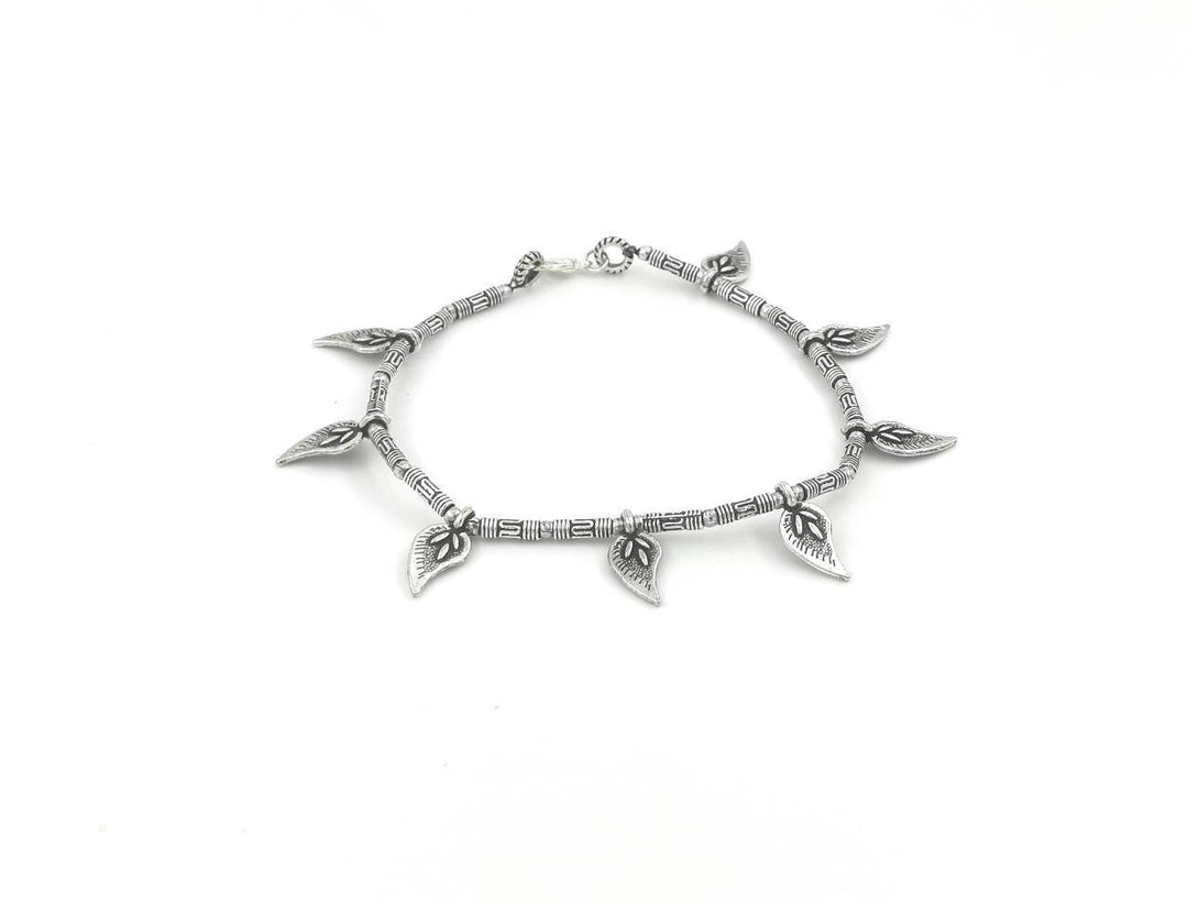 Silver Plated Anklet with Leaf Charms
