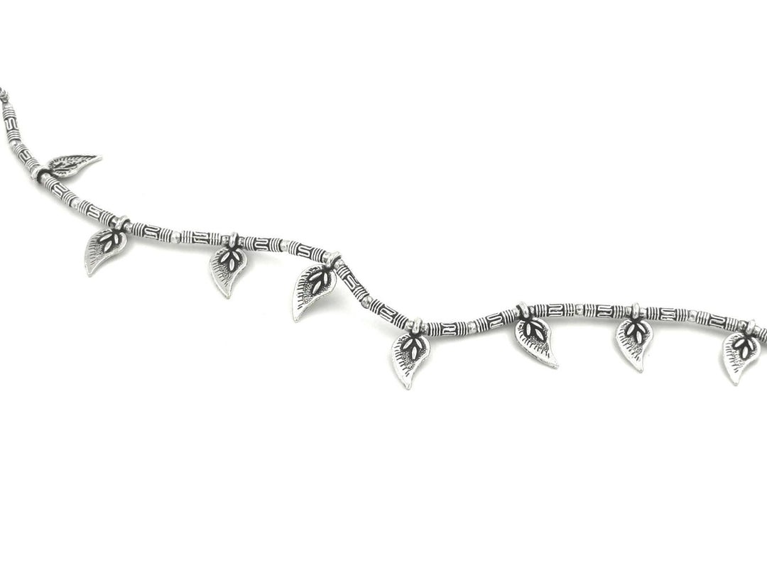 Silver Plated Anklet with Leaf Charms