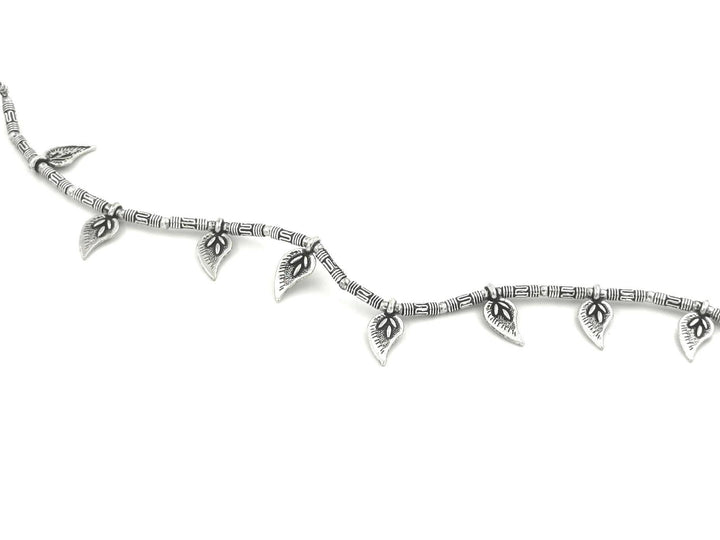 Silver Plated Anklet with Leaf Charms
