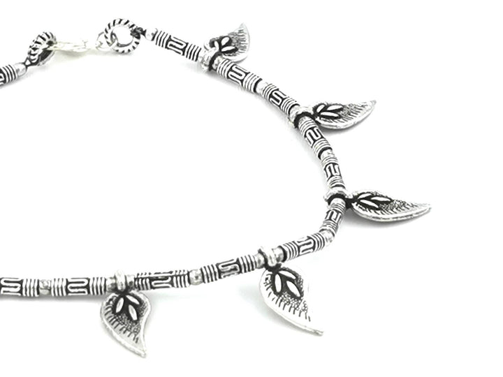 Silver Plated Anklet with Leaf Charms