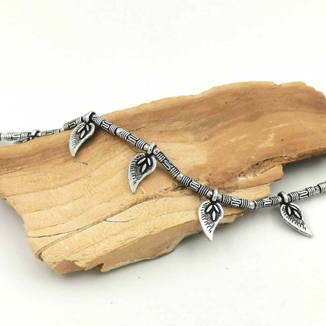 Silver Plated Anklet with Leaf Charms