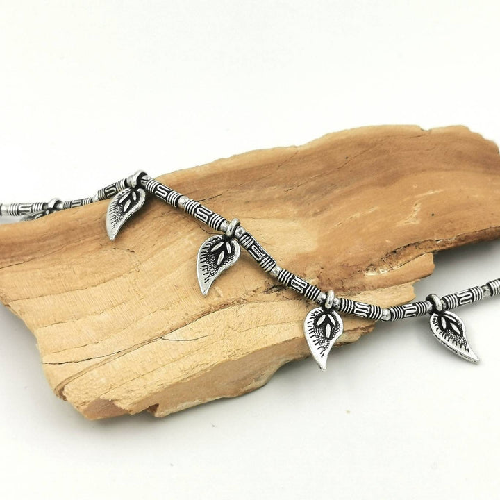 Silver Plated Anklet with Leaf Charms