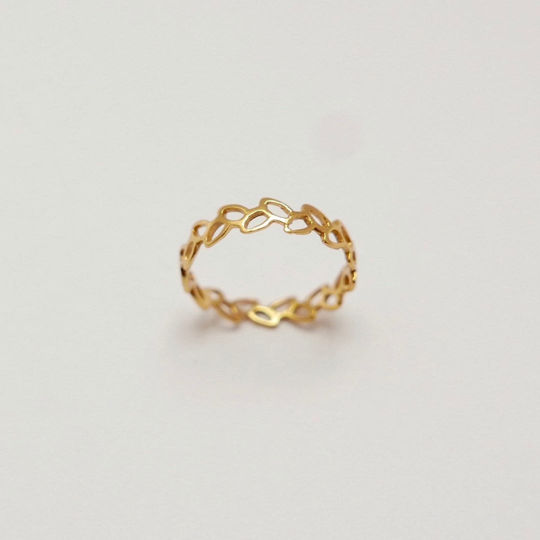18k Gold Plated Leaf Pattern Ring, Elegant Silver Ring