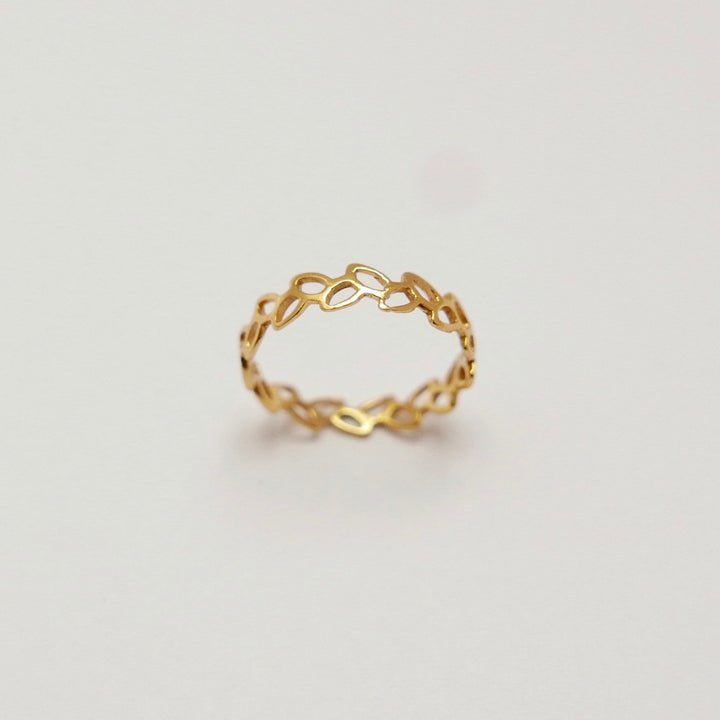 18k Gold Plated Leaf Pattern Ring, Elegant Silver Ring