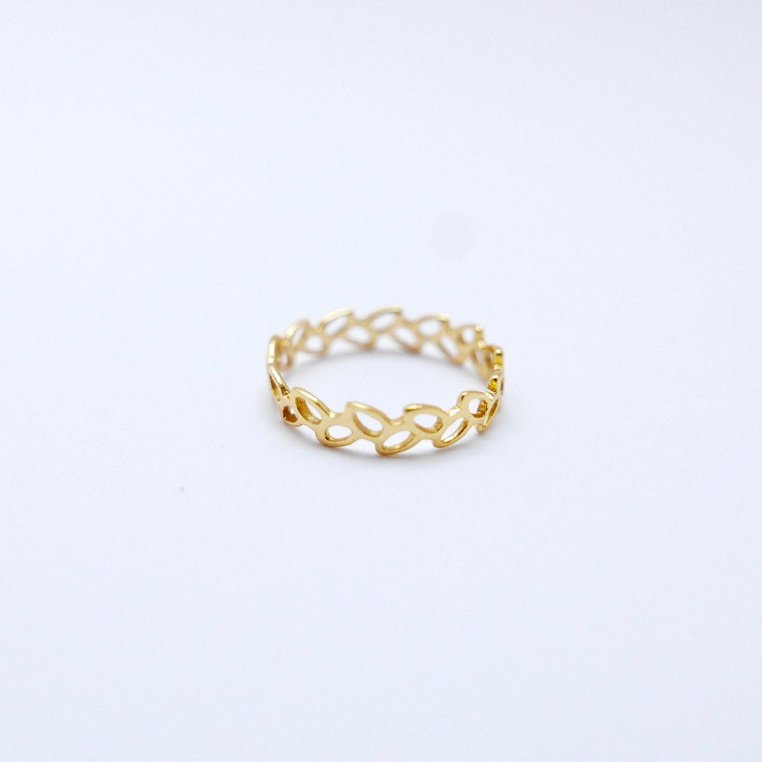 18k Gold Plated Leaf Pattern Ring, Elegant Silver Ring