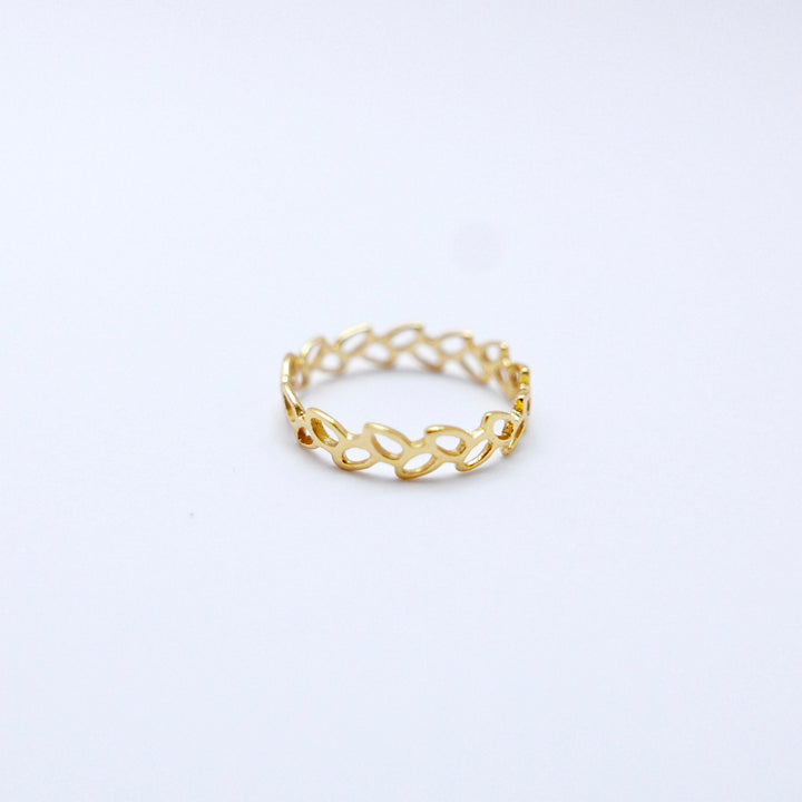 18k Gold Plated Leaf Pattern Ring, Elegant Silver Ring
