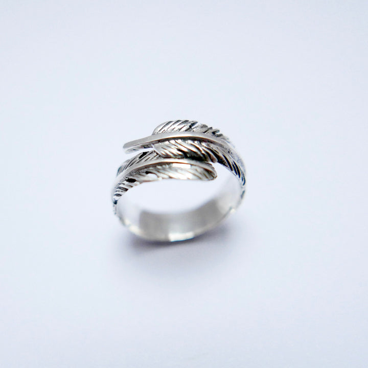 925 Silver Feather Ring, Adjustable Wrap Ring