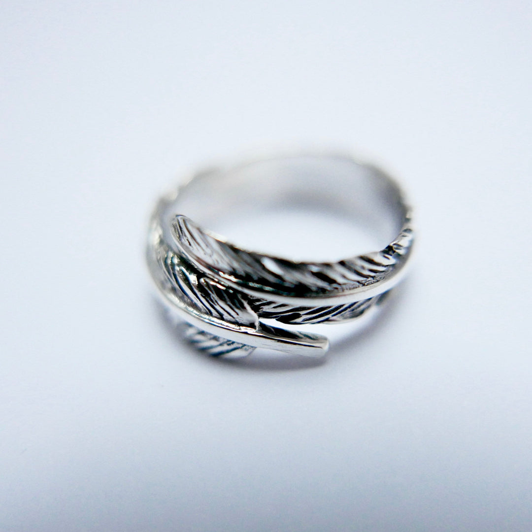 925 Silver Feather Ring, Adjustable Wrap Ring