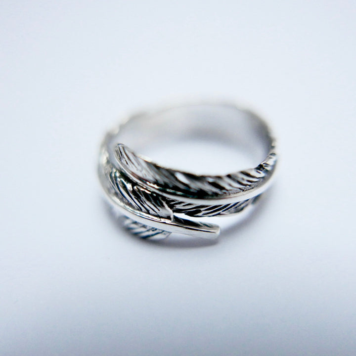 925 Silver Feather Ring, Adjustable Wrap Ring