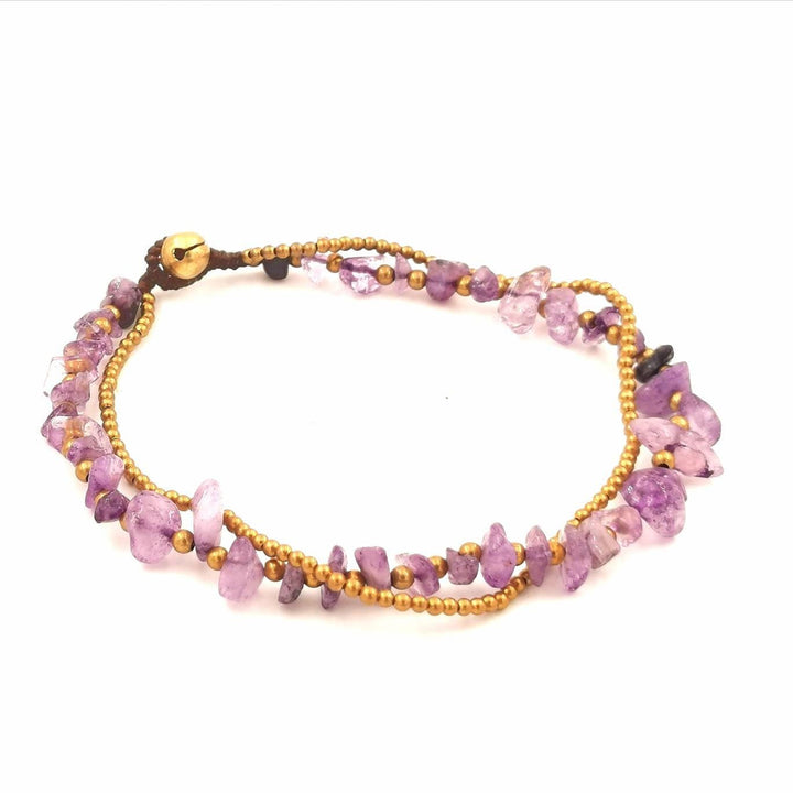 Brass Anklet with Tumbled Stone Beads, Bells