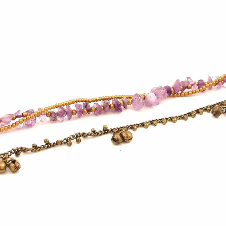 Brass Anklet with Tumbled Stone Beads, Bells
