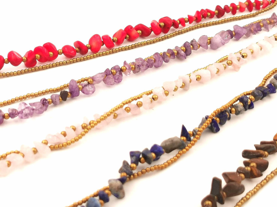 Brass Anklet with Tumbled Stone Beads, Bells