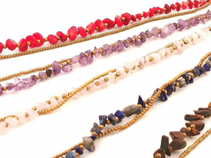 Brass Anklet with Tumbled Stone Beads, Bells
