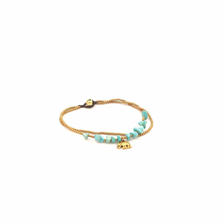 Anklet with Tumbled Natural Stones and Elephant Bead — Brass