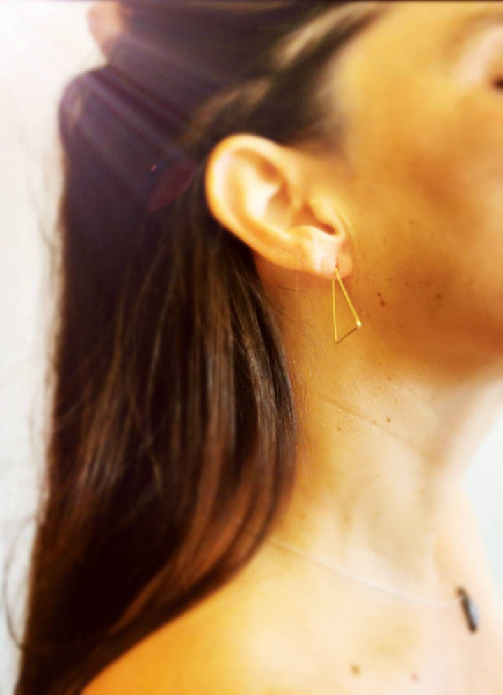 Gold Triangle Hoop Earrings Medium Size