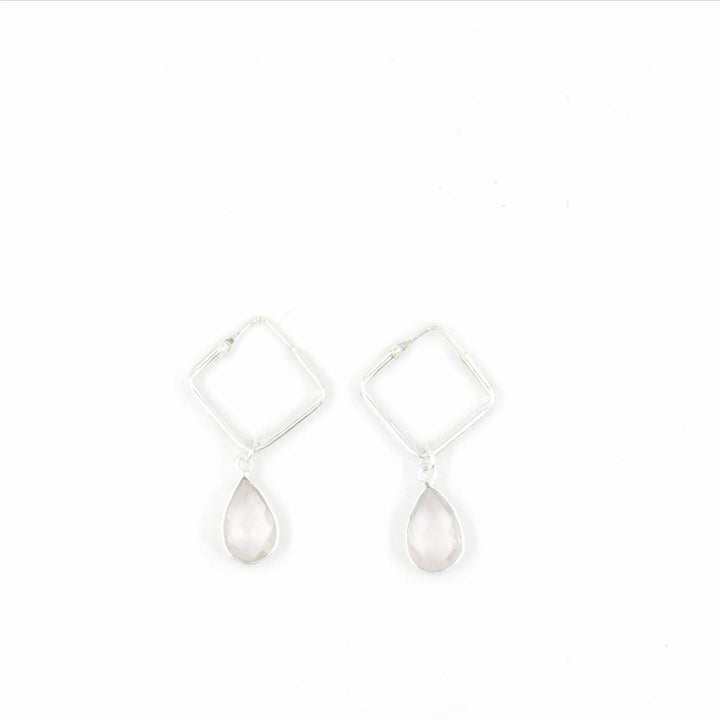 Square Hoop Earrings with Natural Stone — 925 Silver