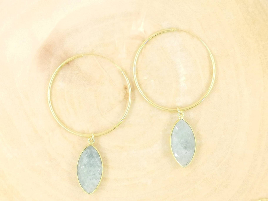 Hoop Earrings with Faceted Gemstones — 18k Gold Plated