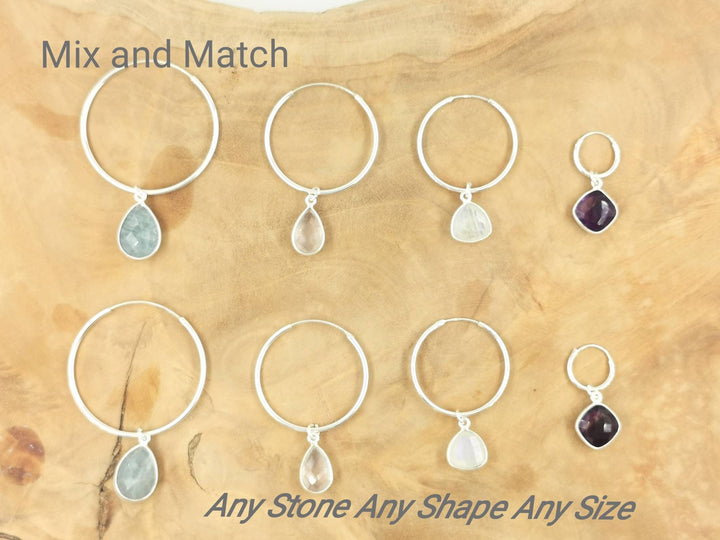 Hoop Earrings with Faceted Natural Stones — 925 Silver